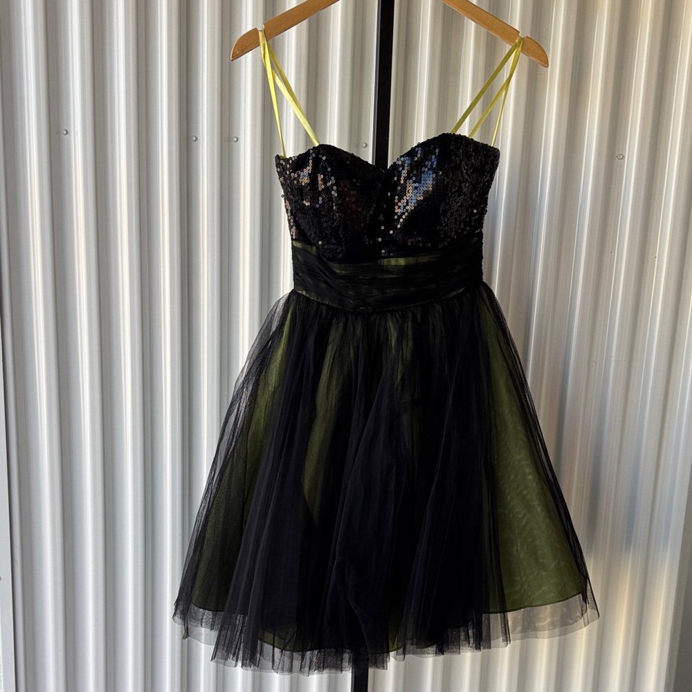Mori Lee Black & Lime Green Dress